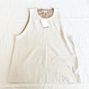 Splendid Cashmere Blend Sleeveless Vest Cream Brown Reversible Sweater Size L